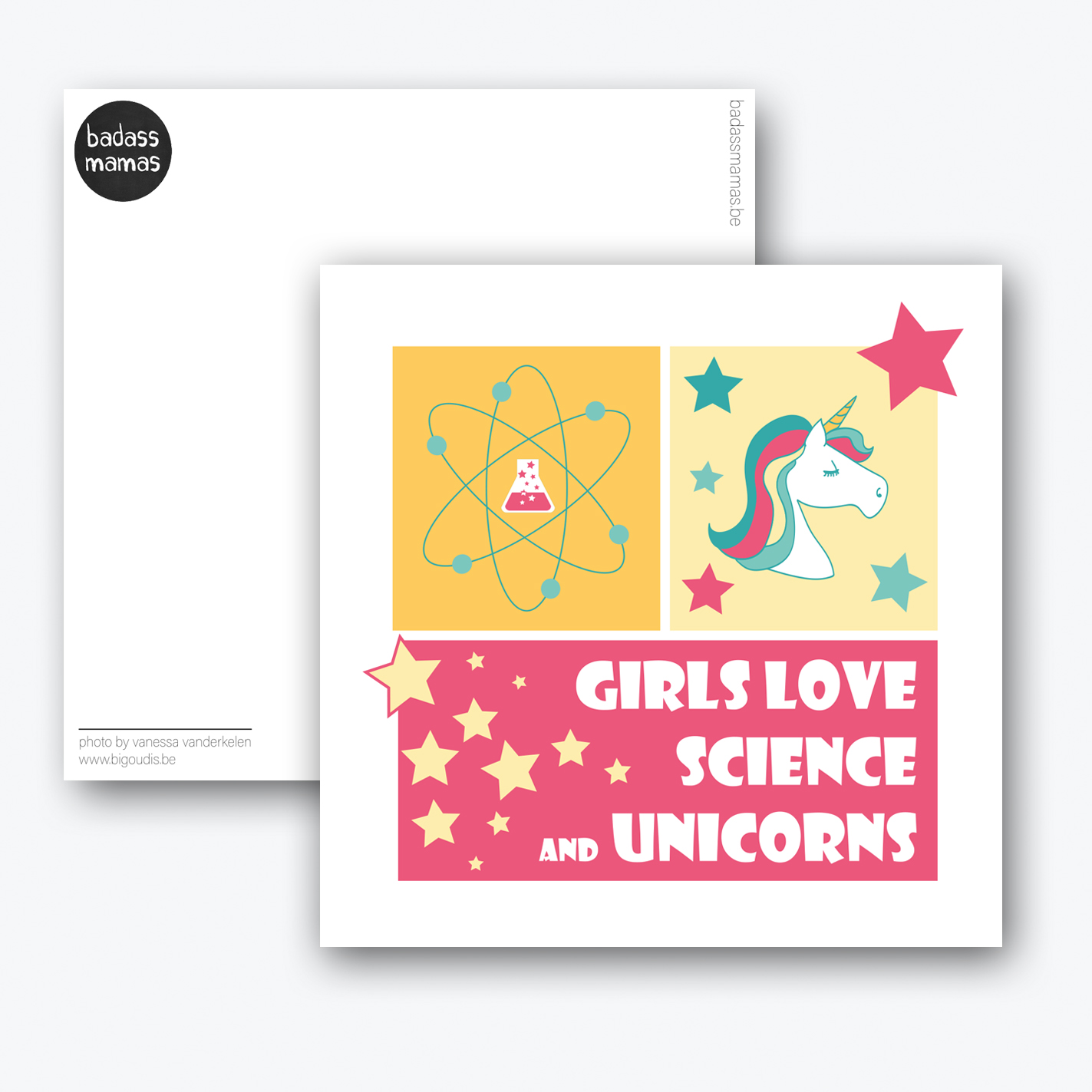 carte postale girls love science and unicorns