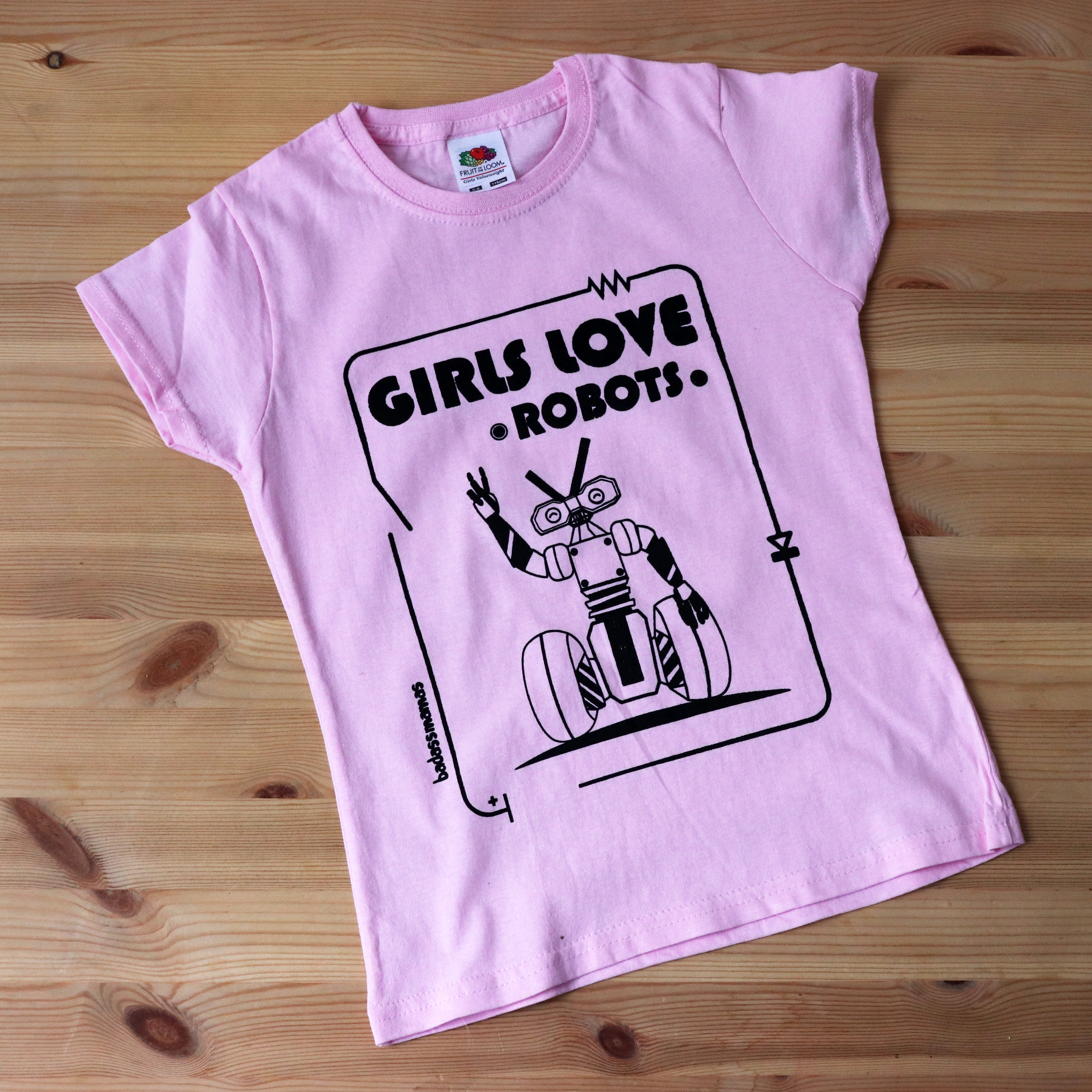 tee shirt "girls love robots" - rose