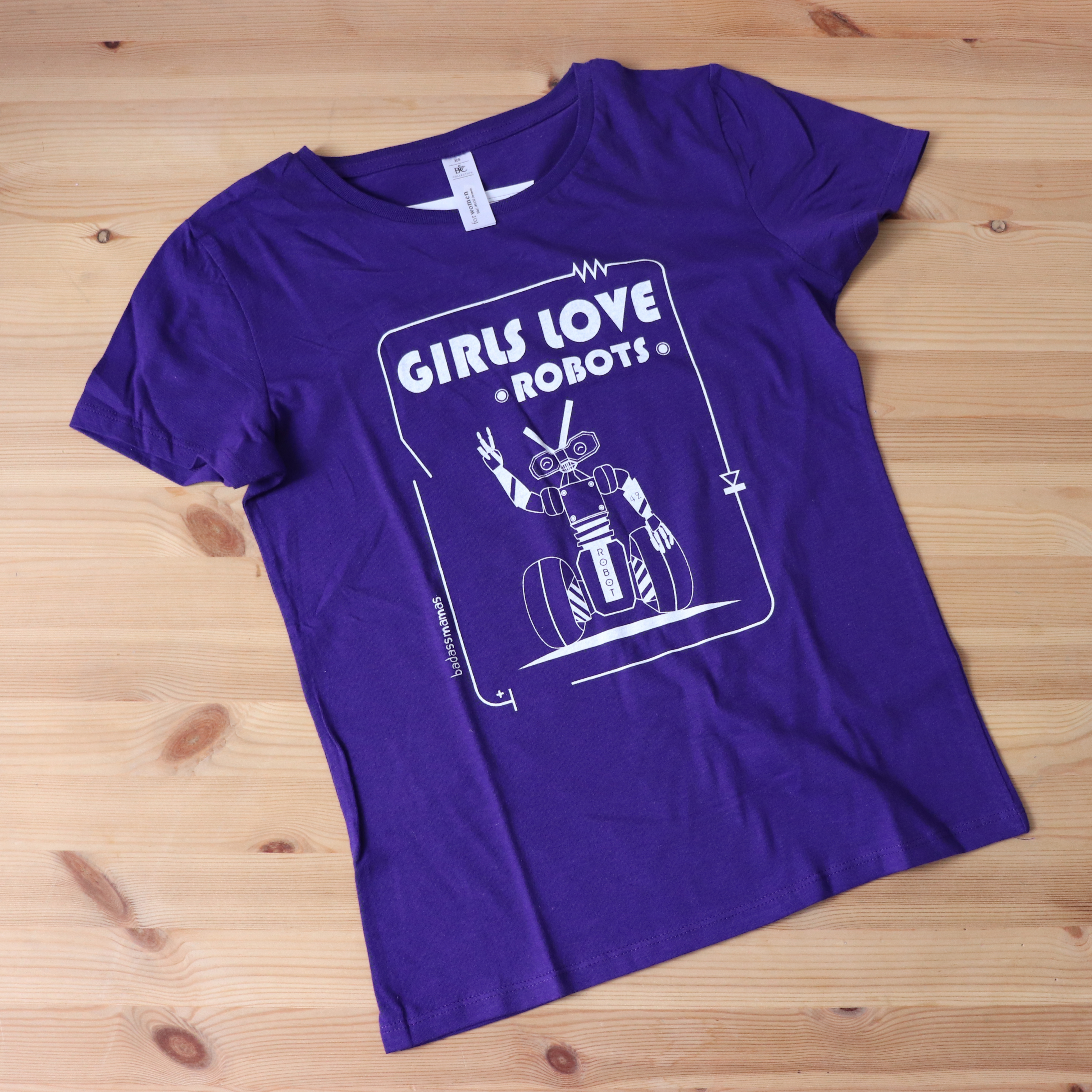 tee shirt "girls love robots" - aubergine